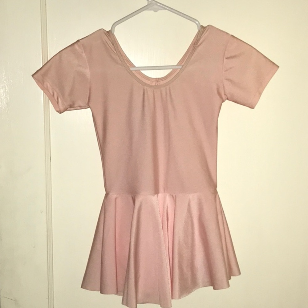 Kids Short Sleeves Ballet Leotard with Mini Skirt